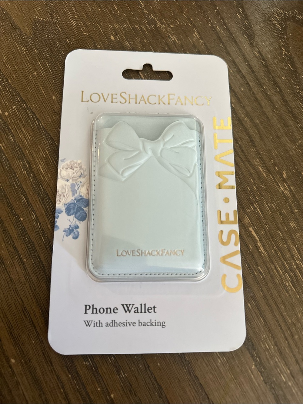 LoveShackFancy Mint Blue Bow Adhesive Phone Wallet